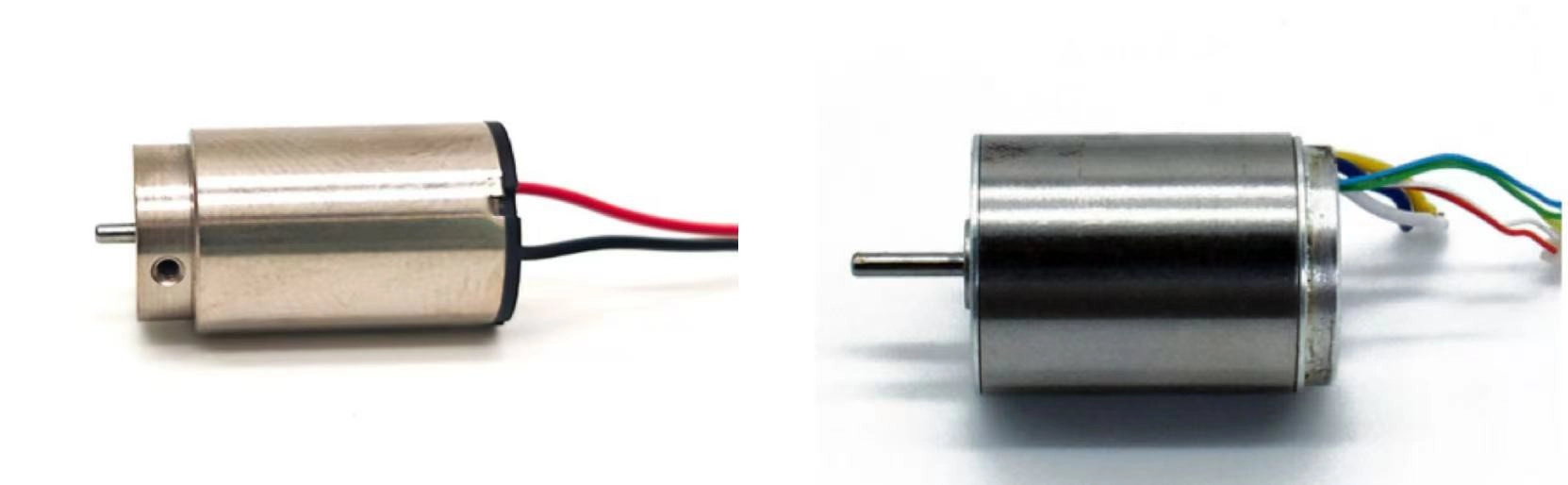EURARI DCL10207.4 brushed coreless DC motor (left) and ECL1620024 coreless BLDC motor (right)
